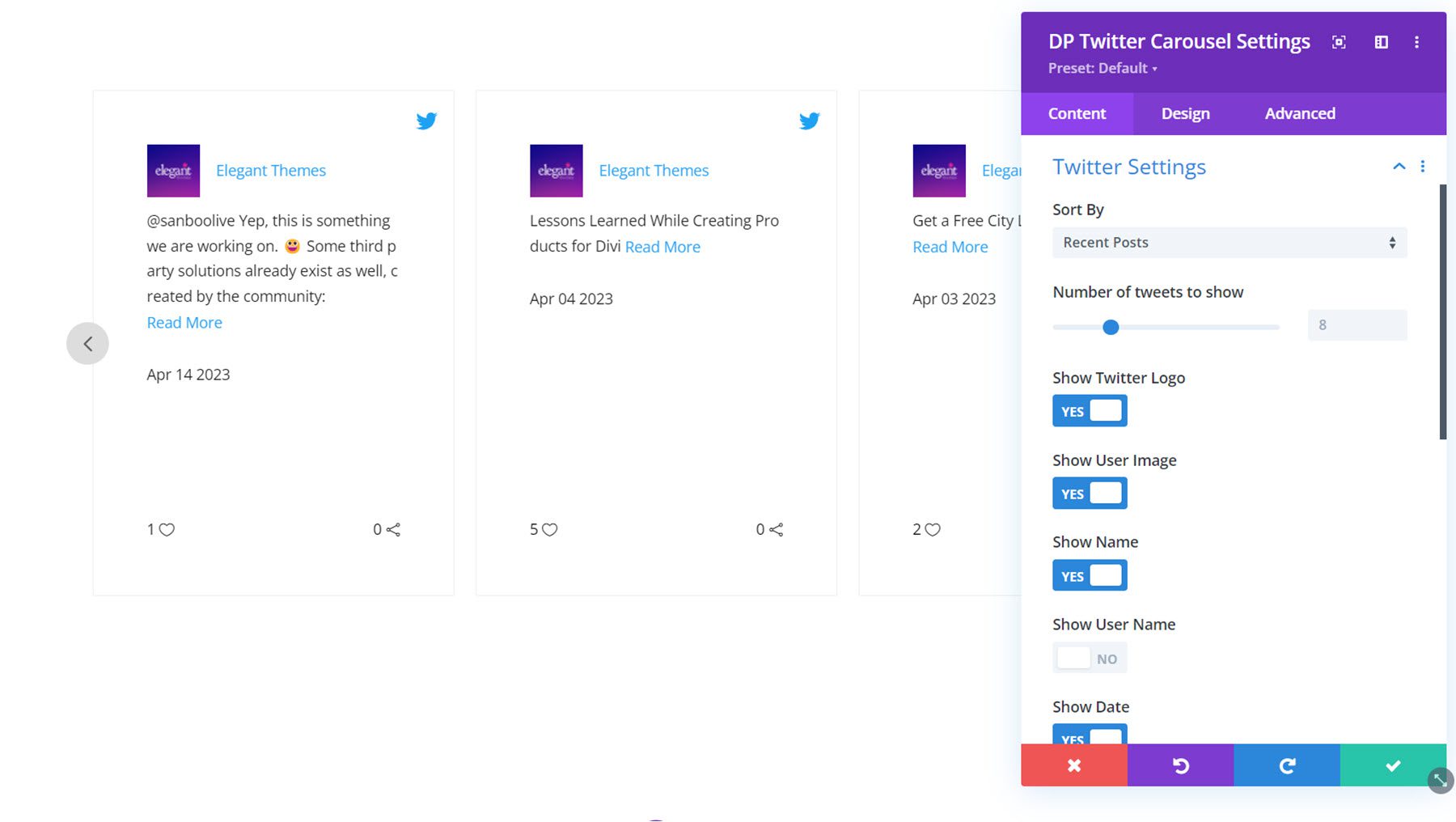 Divi Social Plus Twitter Carousel Twitter Settings