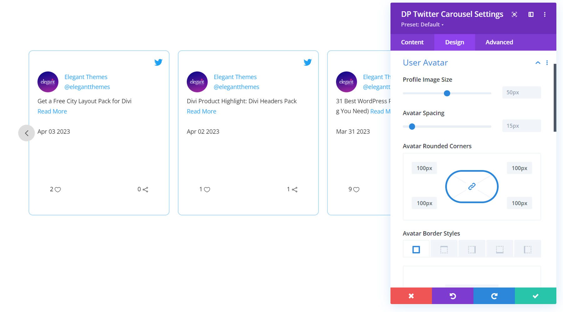 Divi Social Plus Twitter Carousel User Avatar