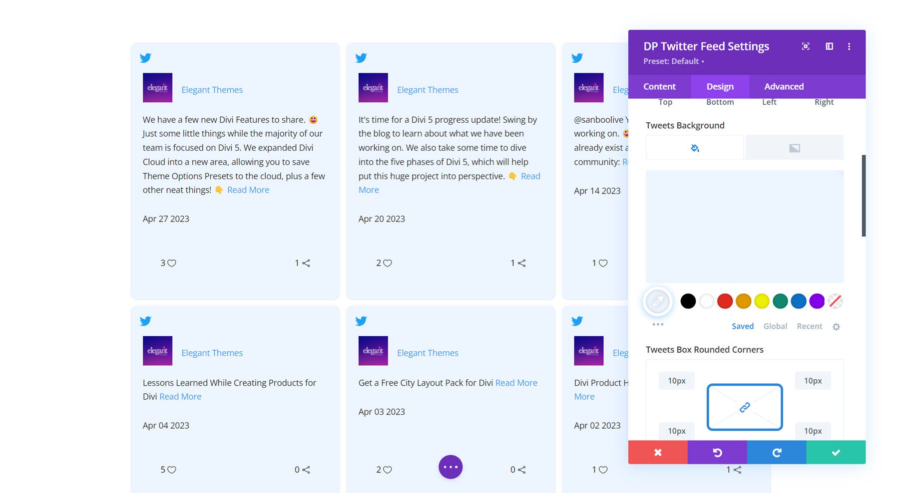 Divi Social Plus Twitter Feed Tweets Background