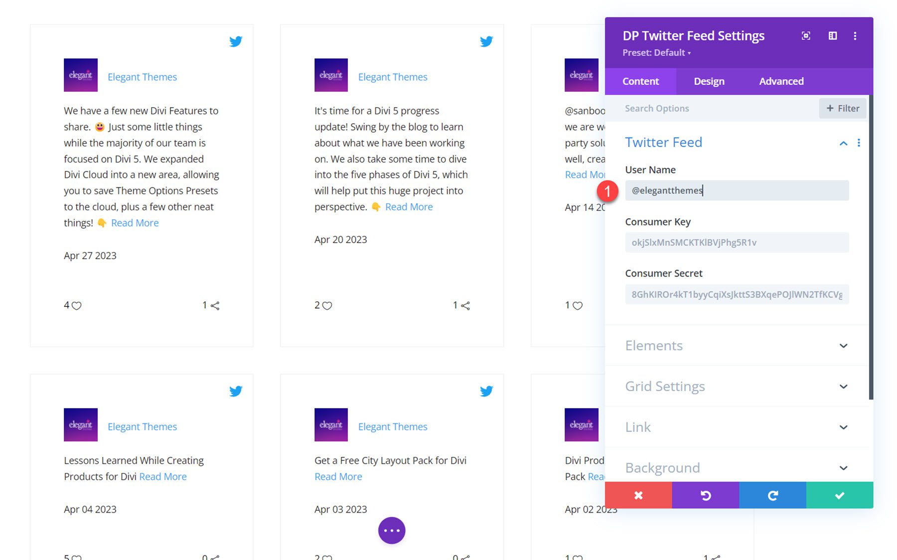 Divi Social Plus Twitter Feed Username