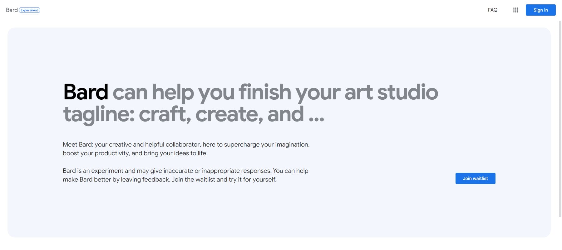 Bard Homepage April 2023