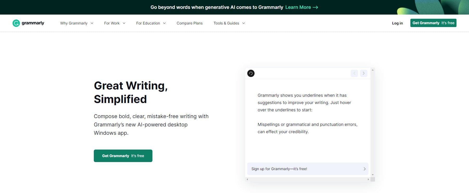 Grammarly - Homepage April 2023