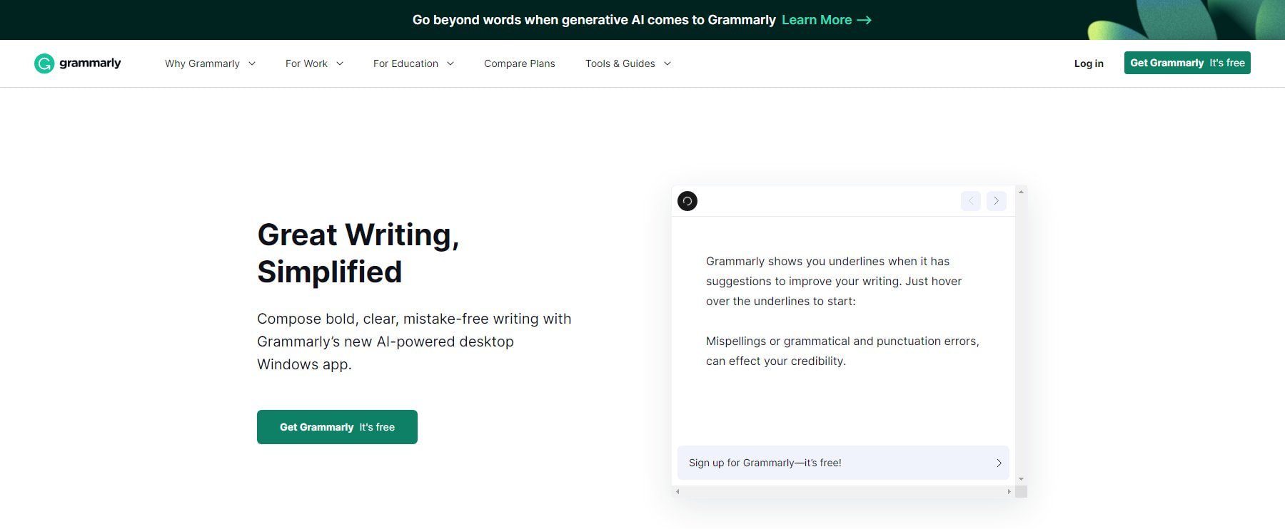 Grammarly - Homepage April 2023