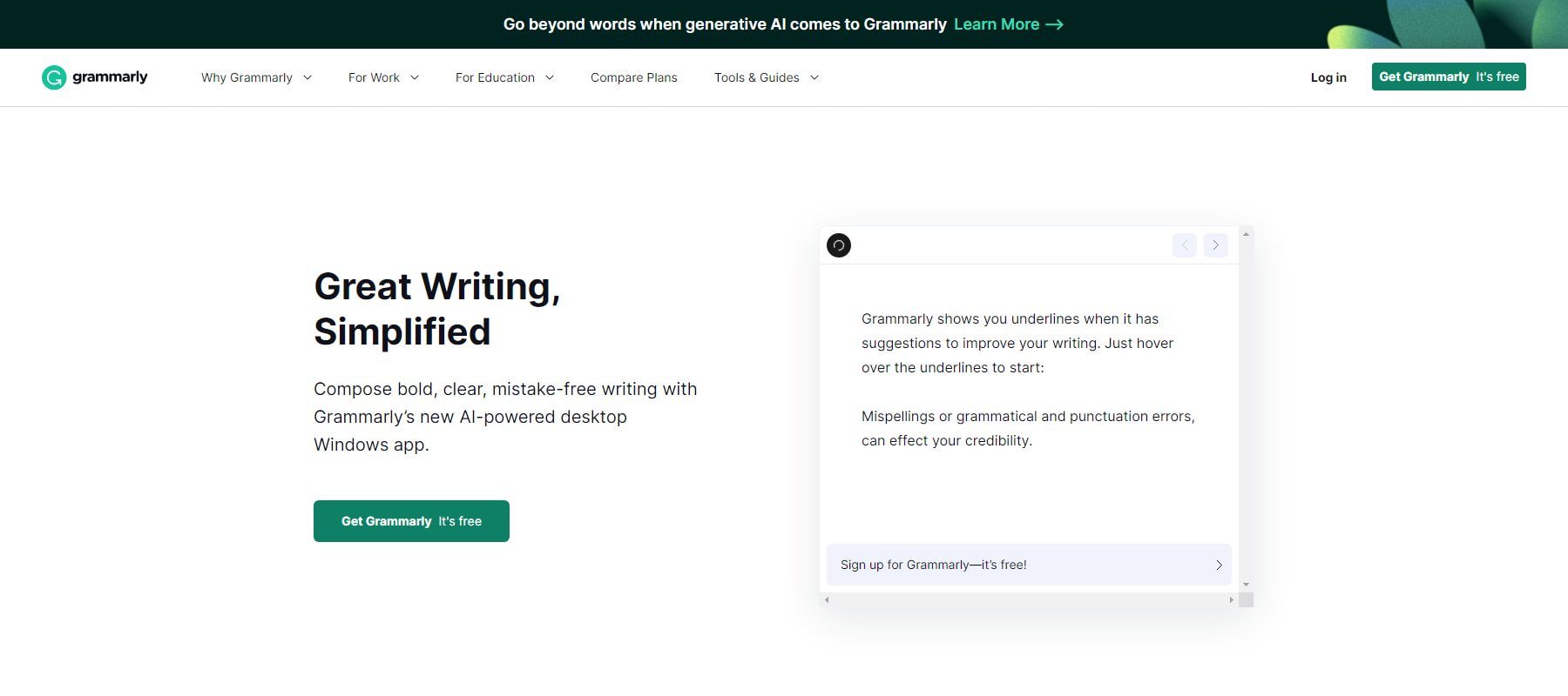 Grammarly - Homepage April 2023