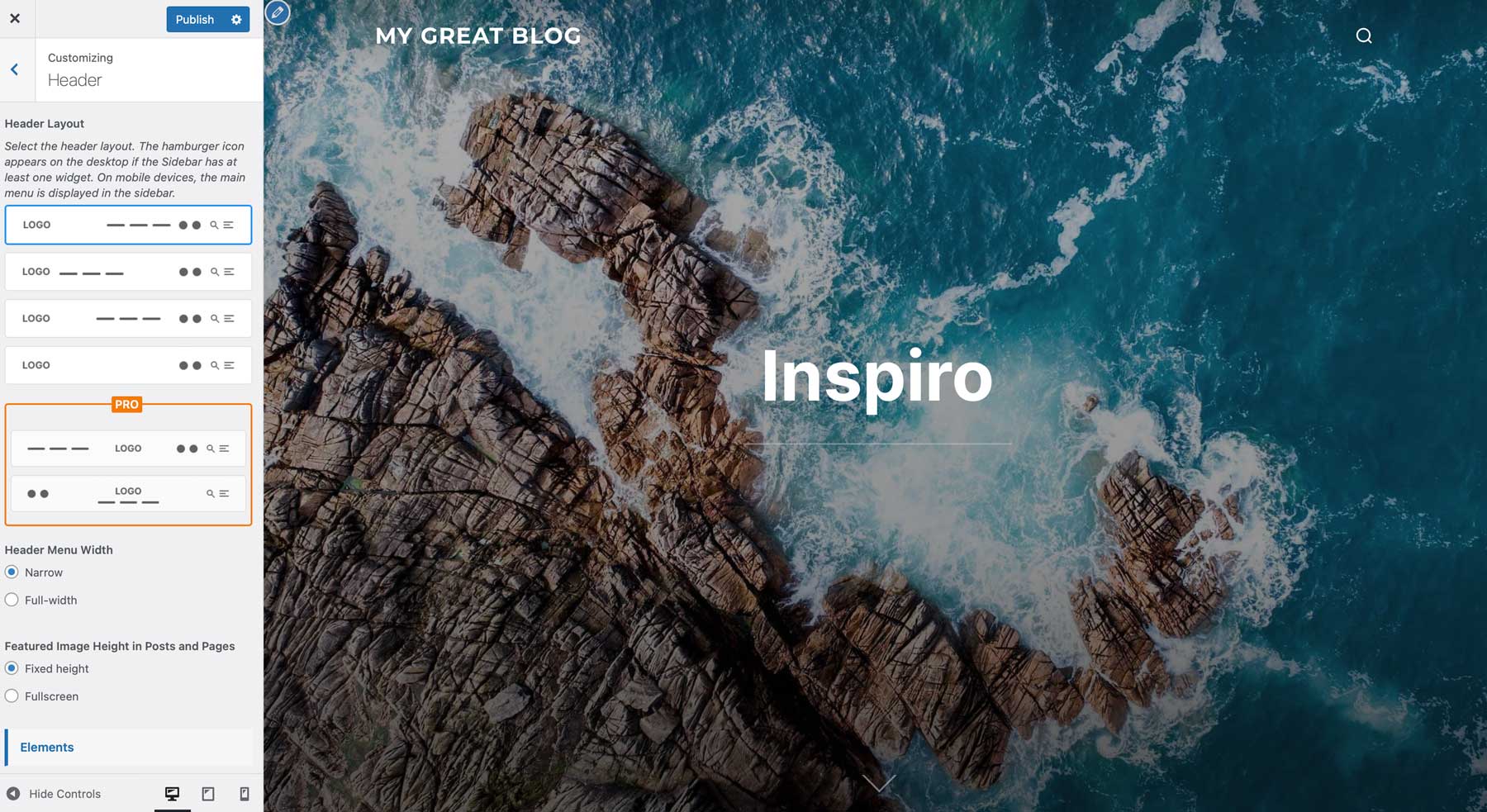 Inspiro header options