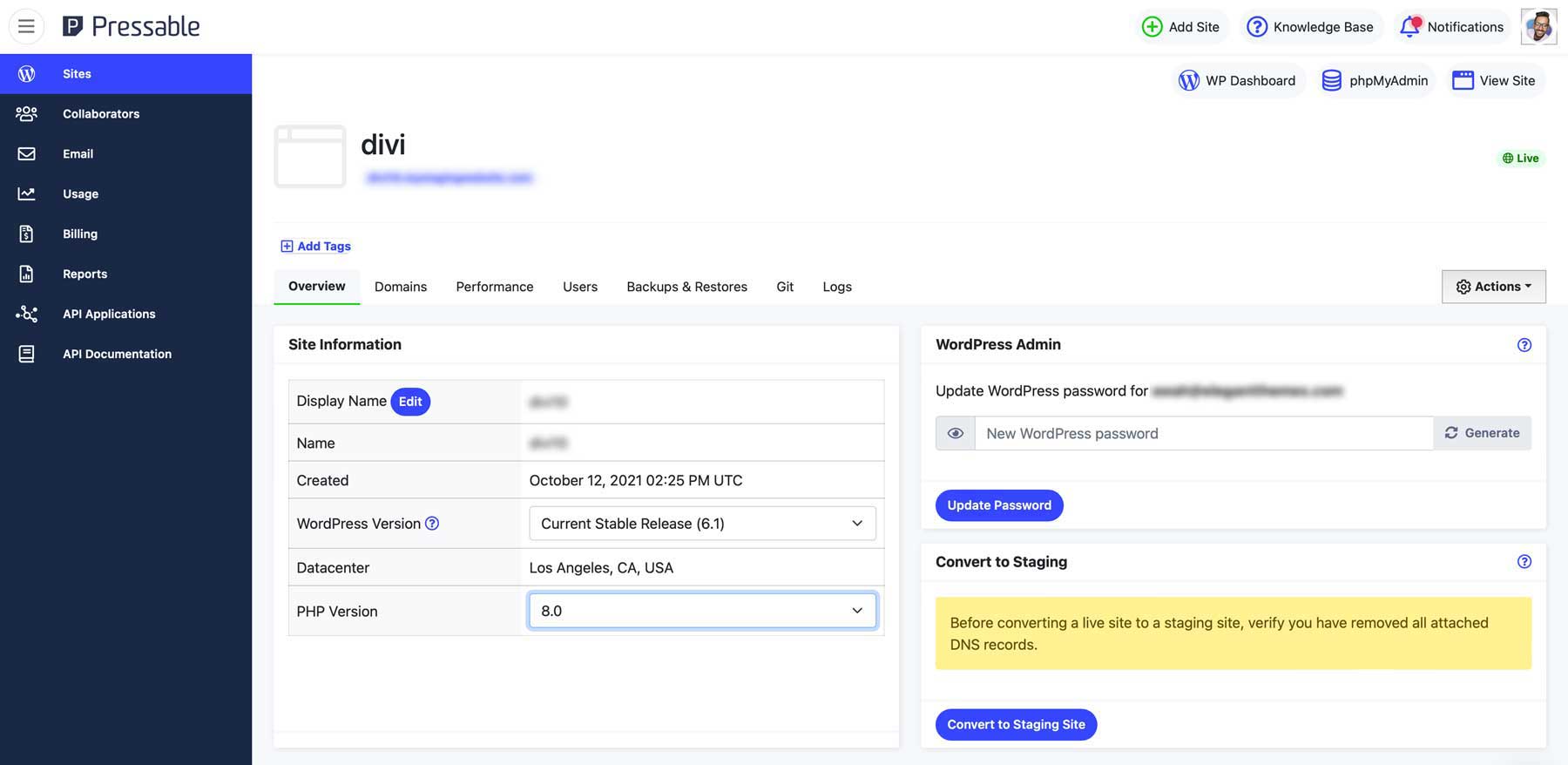 Pressable dashboard