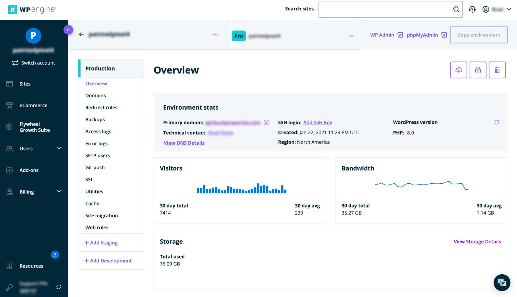 WP Engine dashboard