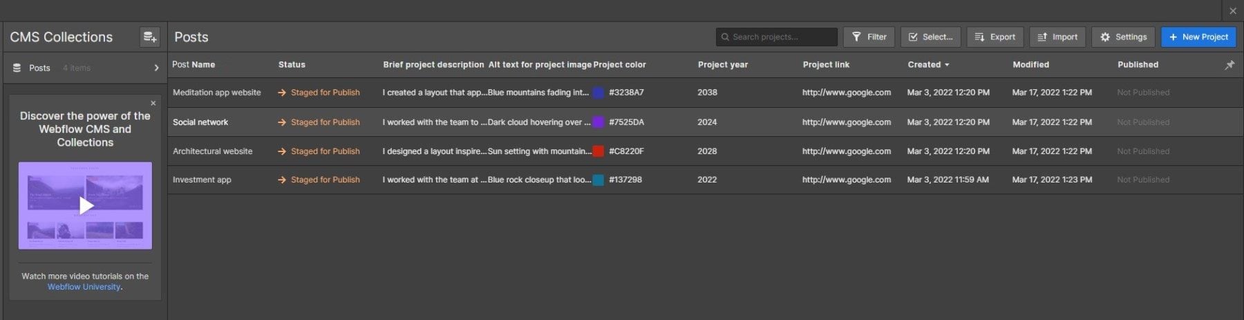 Webflow Content Management System