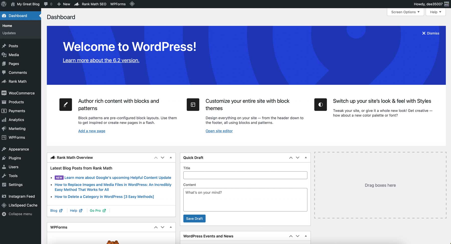 WordPress vs Dreamweaver dashboard
