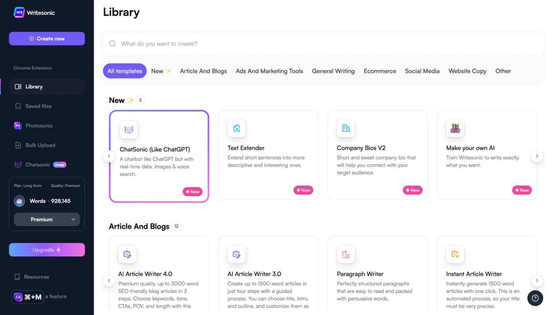 Writesonic Library of Use Cases