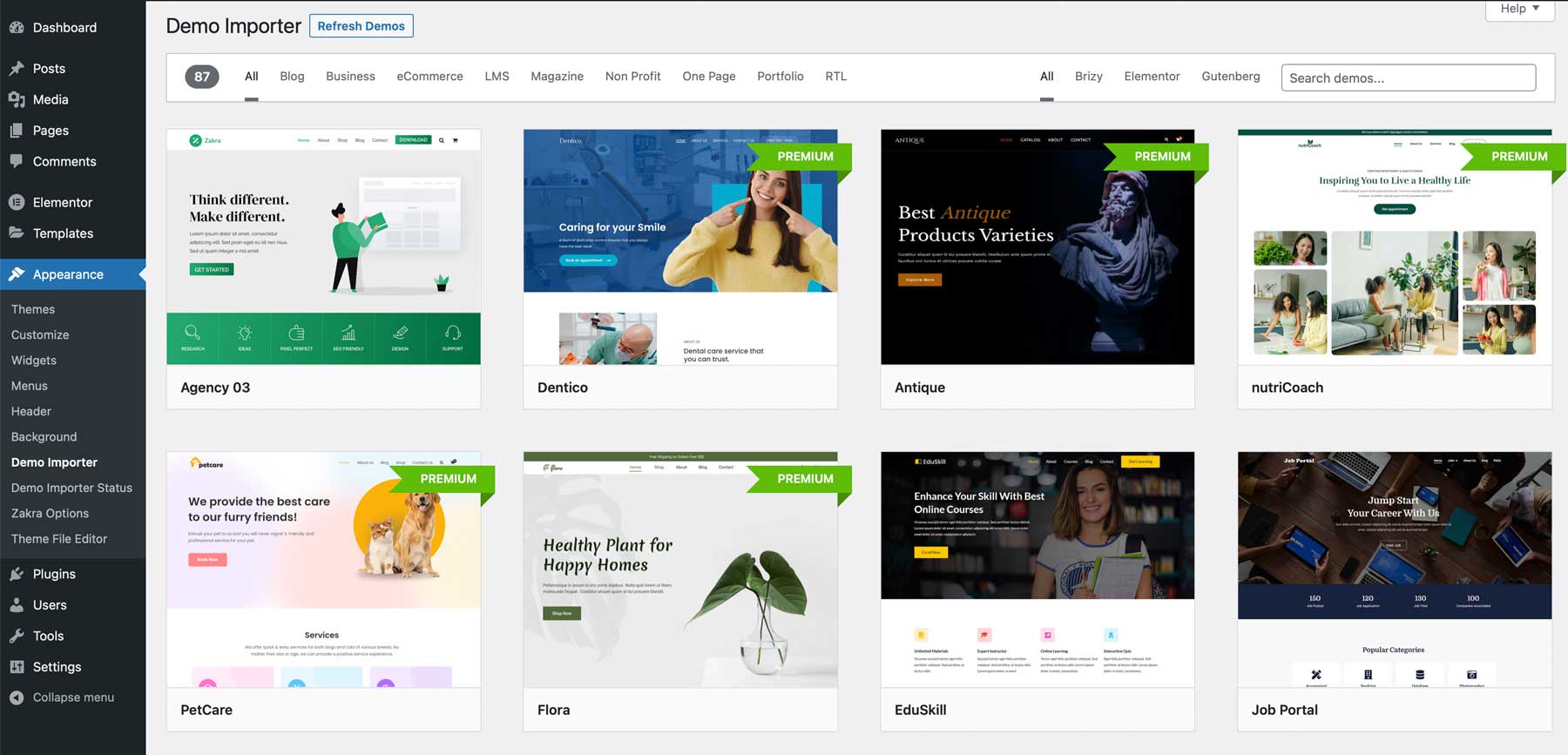 Best Free WordPress Themes - Zakra demo importer