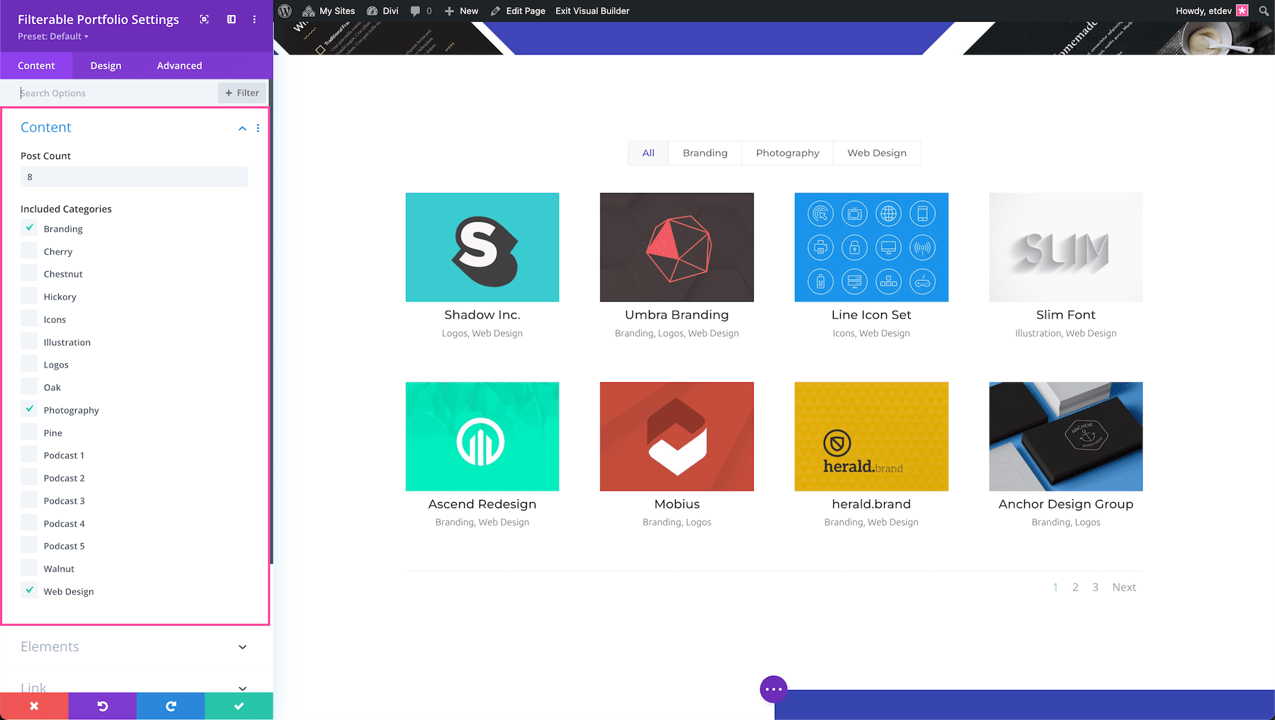 divi filterable portfolio