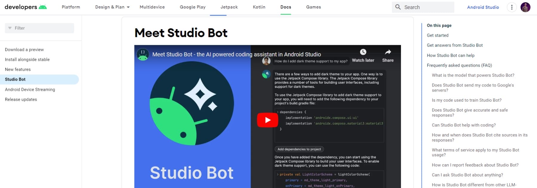 Android Studio Bot - Página inicial Maio 2023