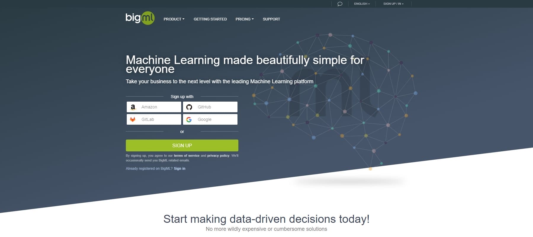 BigML - Homepage May 2023