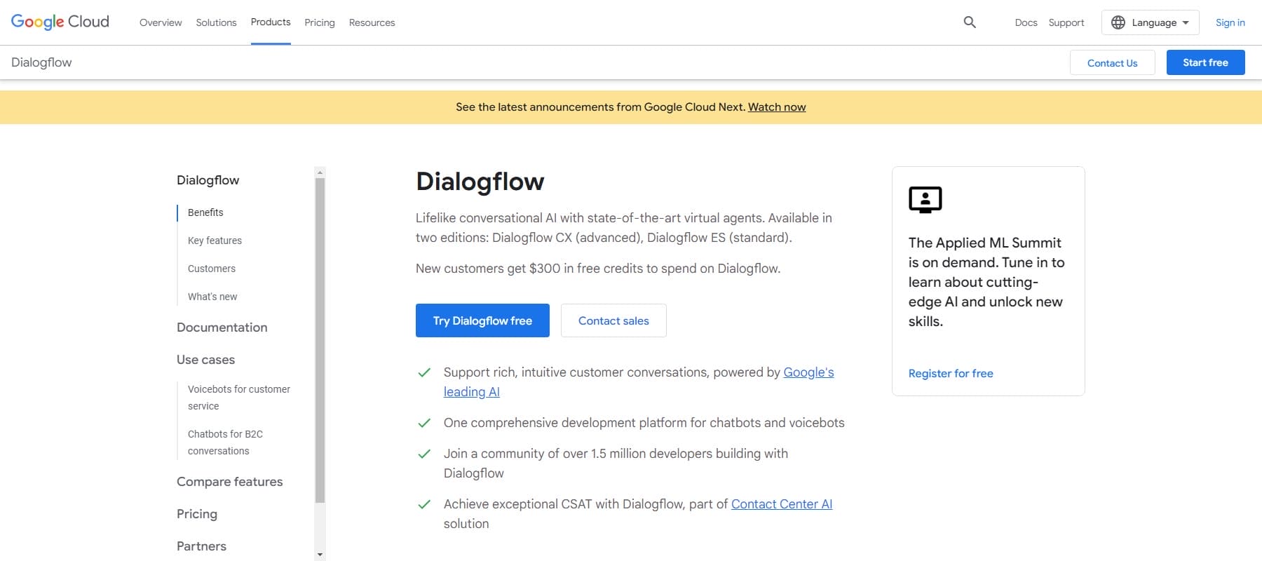 Google Dialogflow - Homepage May 2023