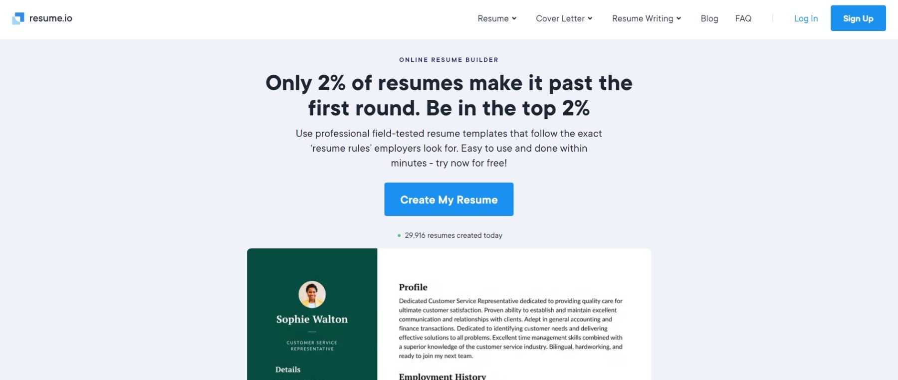 Resume.io - Homepage Maio 2023