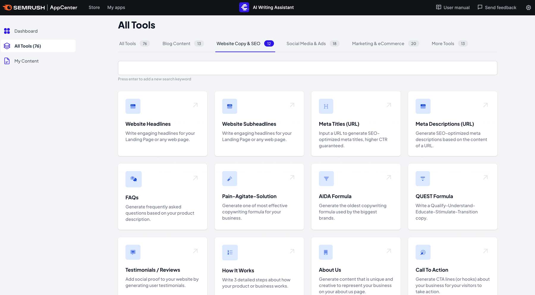 Semrush 76 AI SEO tools