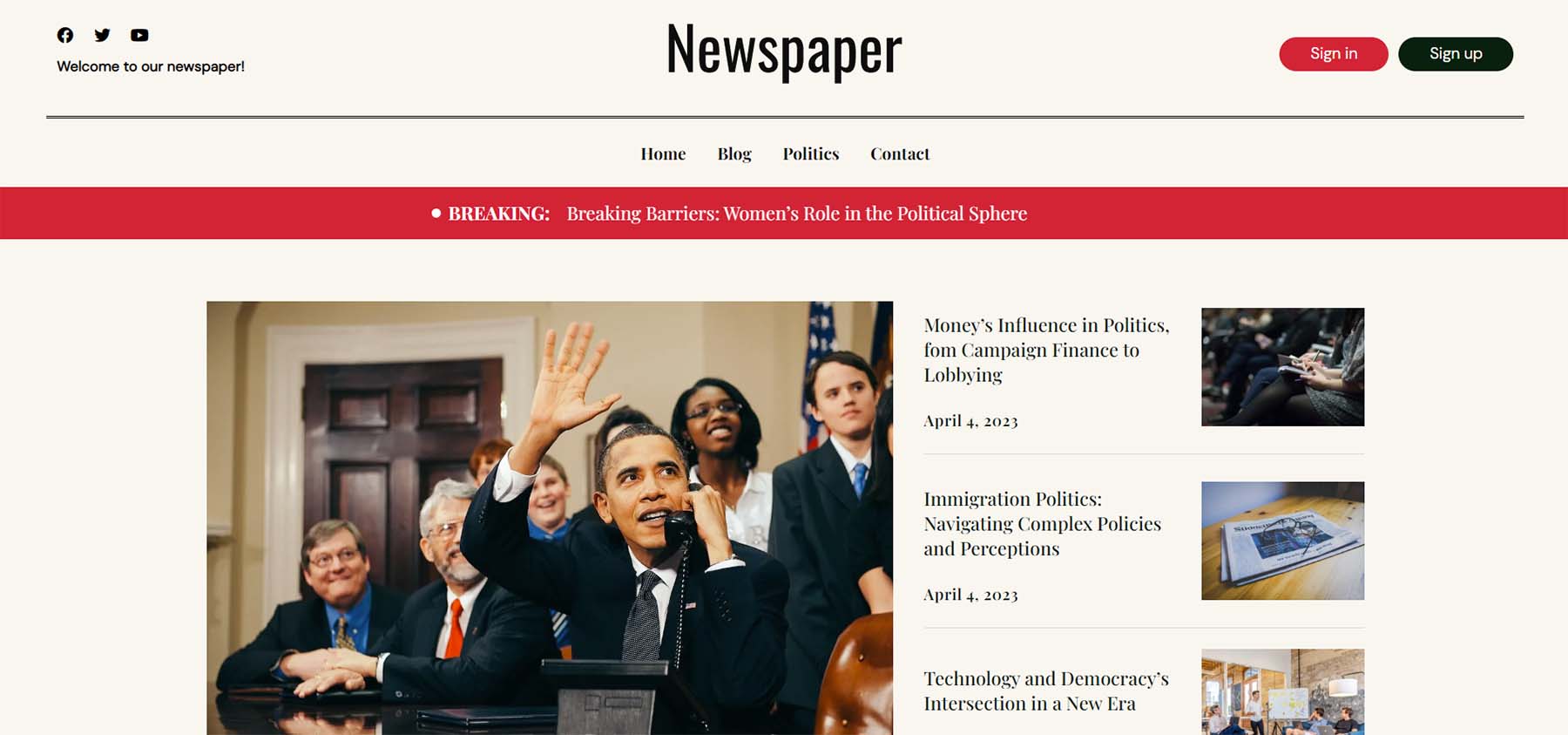 Editorial magazine website example