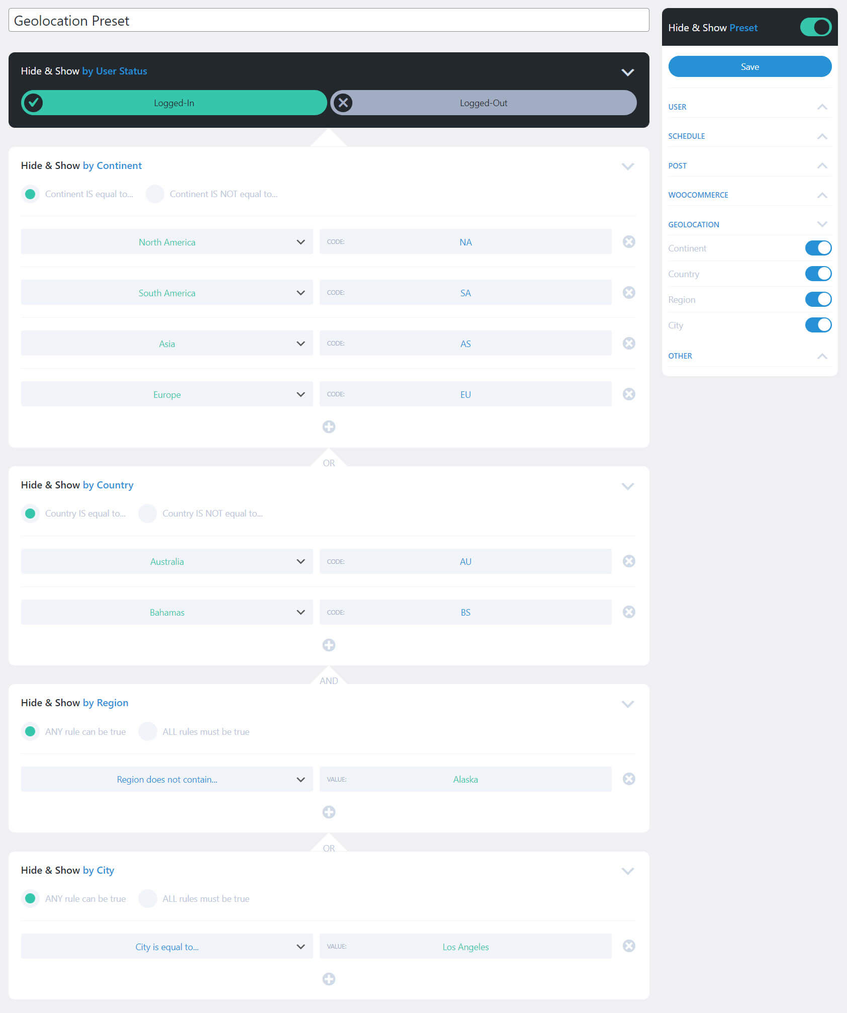 Hide & Show Geolocation by City