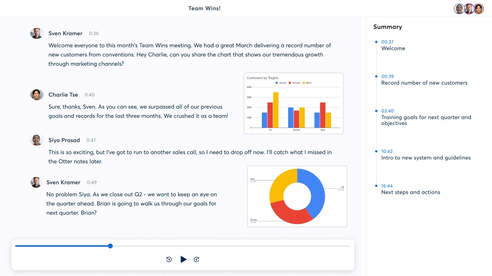 Automated Summary with Playback and Transcription