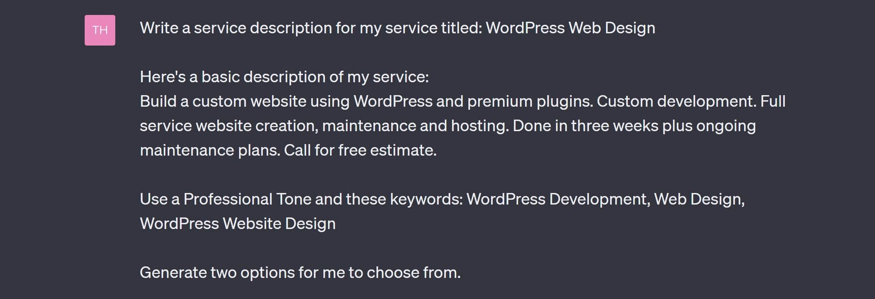 Image 12: ChatGPT vs Writesonic - ChatGPT 3.5 Prompt