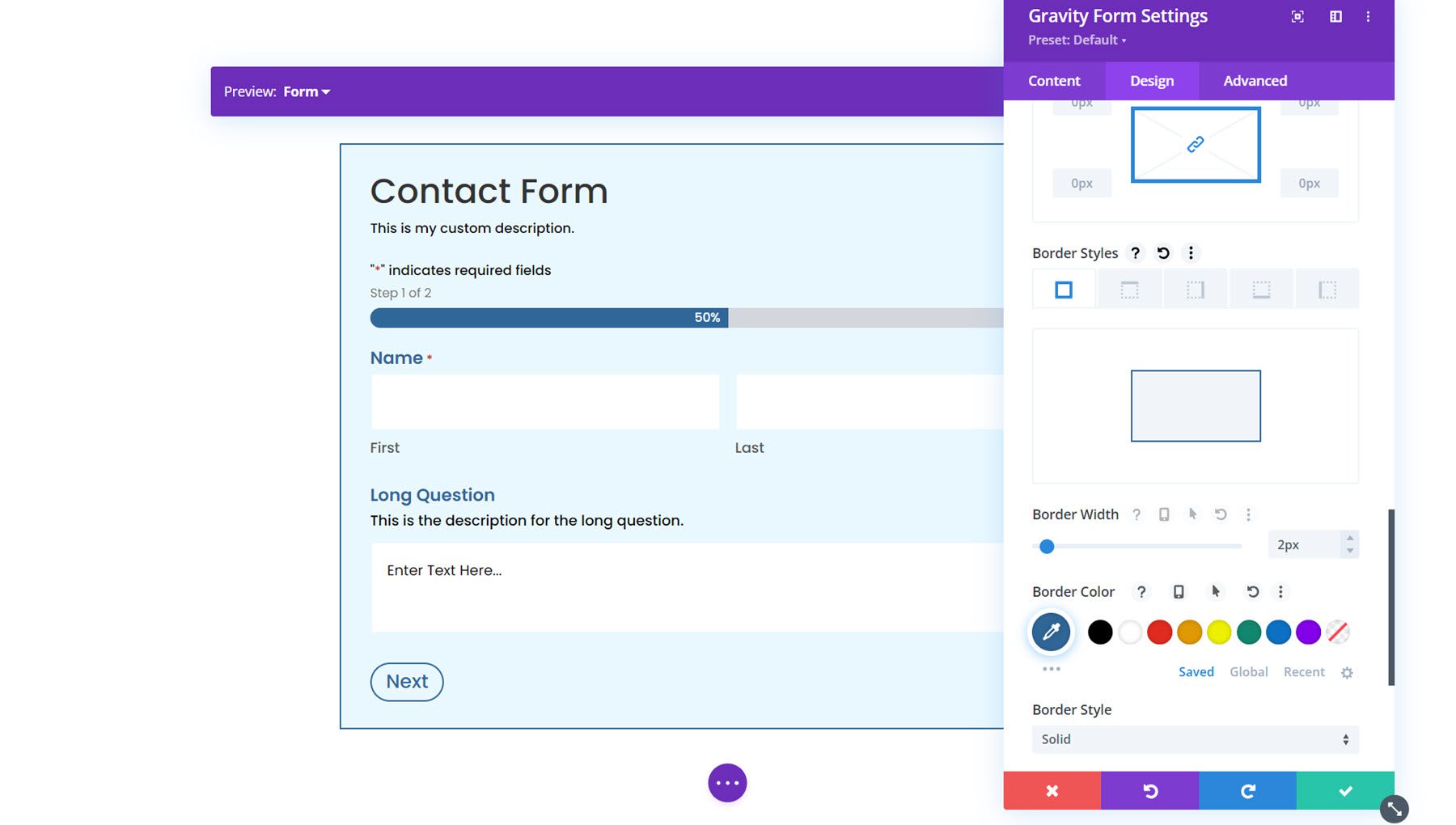 Gravity Forms Styler Module for Divi Border