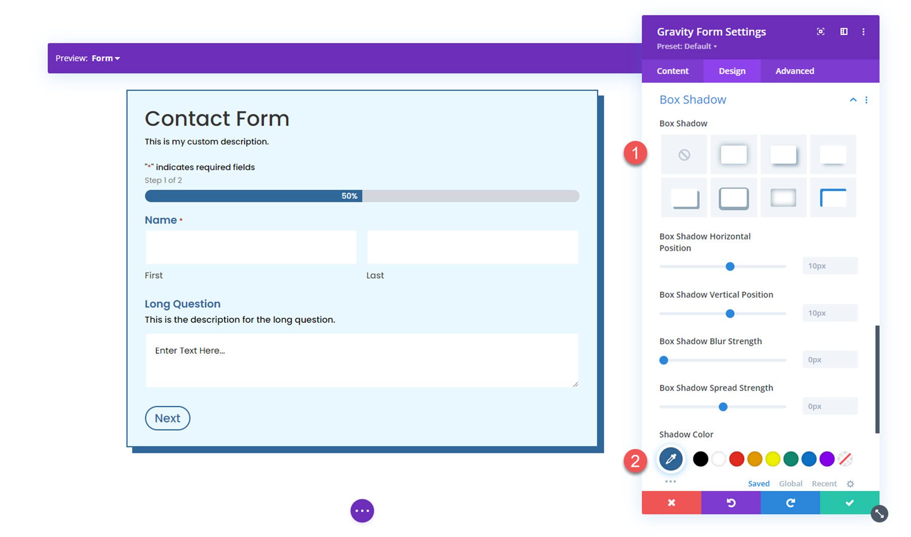 Gravity Forms Styler Module for Divi Box Shadow