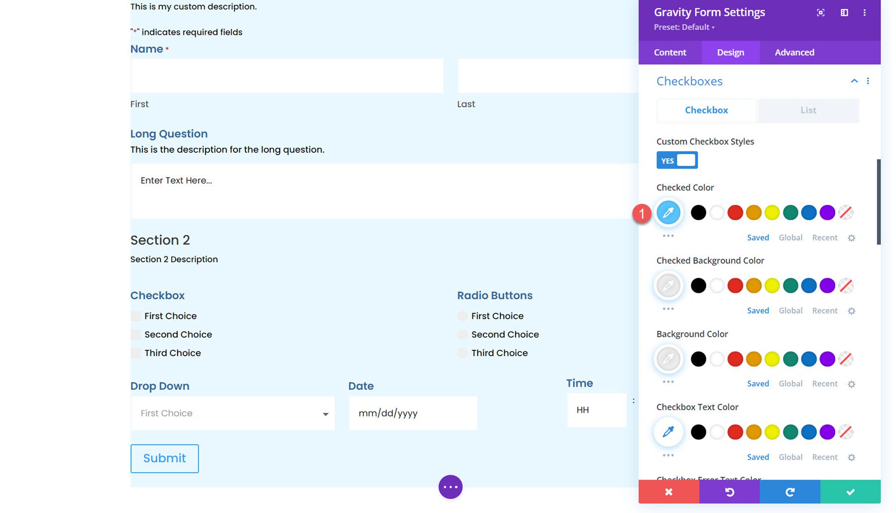 Gravity Forms Styler Module for Divi Checkboxes