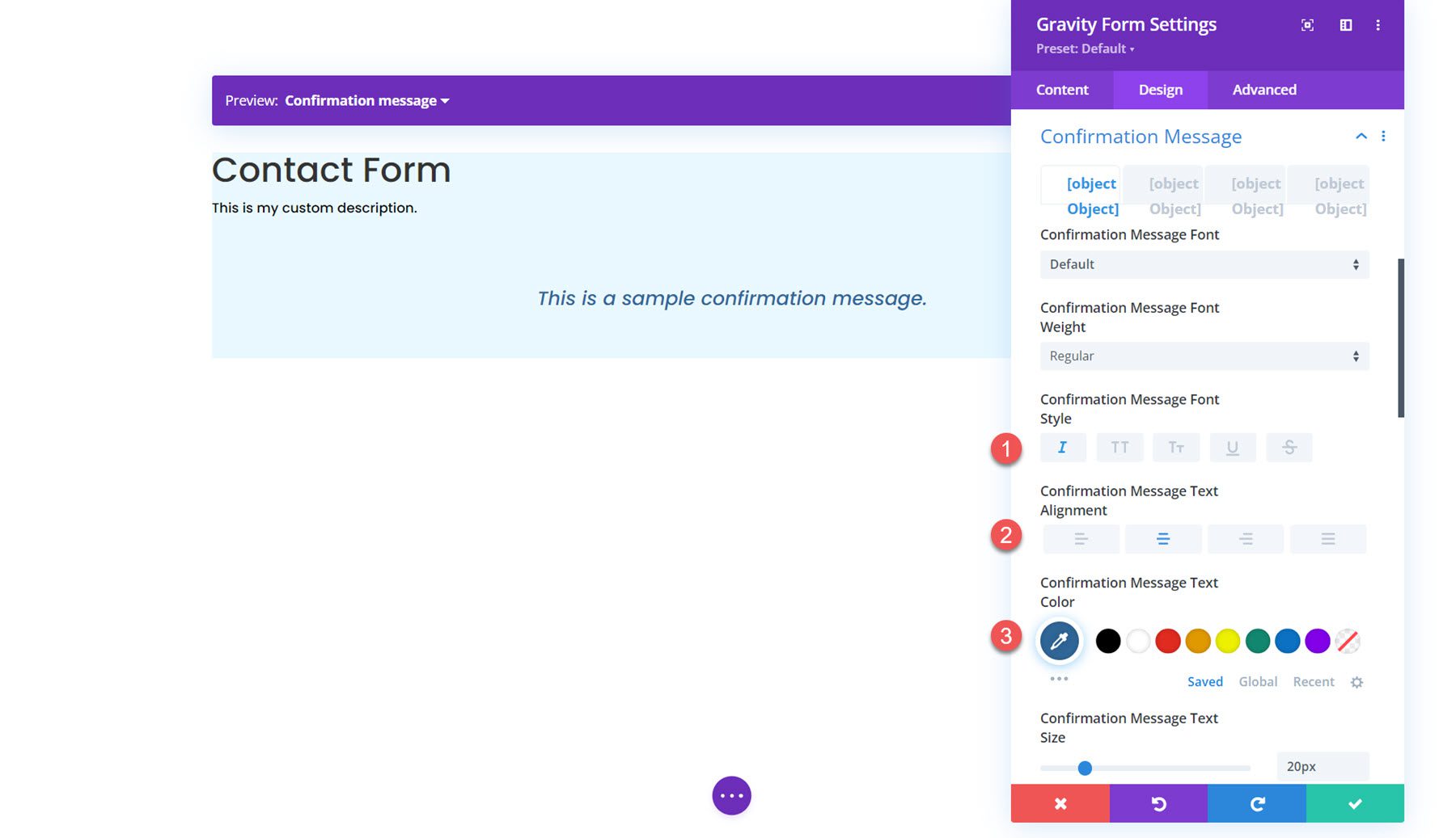 Gravity Forms Styler Module for Divi Confirmation Message