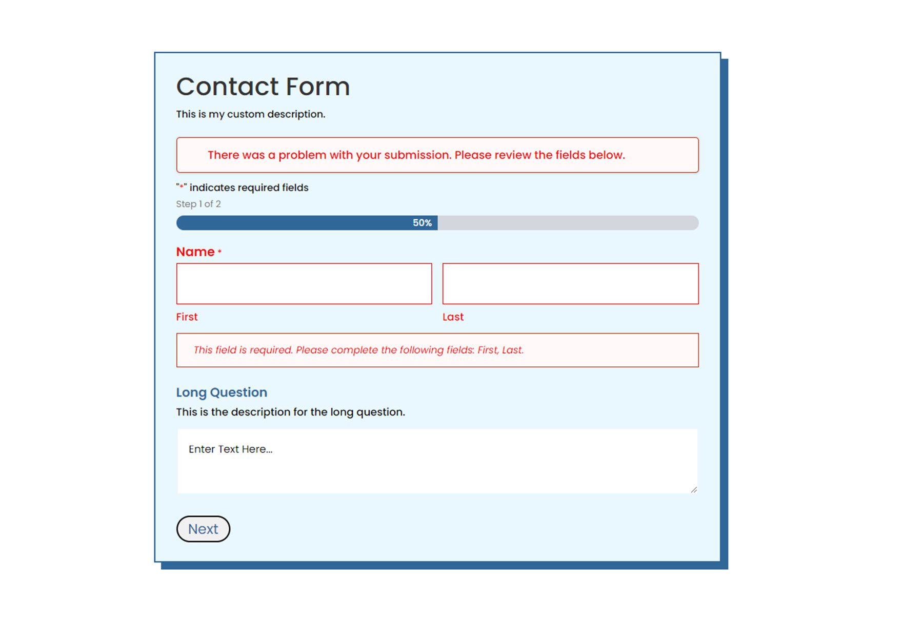 Gravity Forms Styler Module for Divi Example Validation Errors