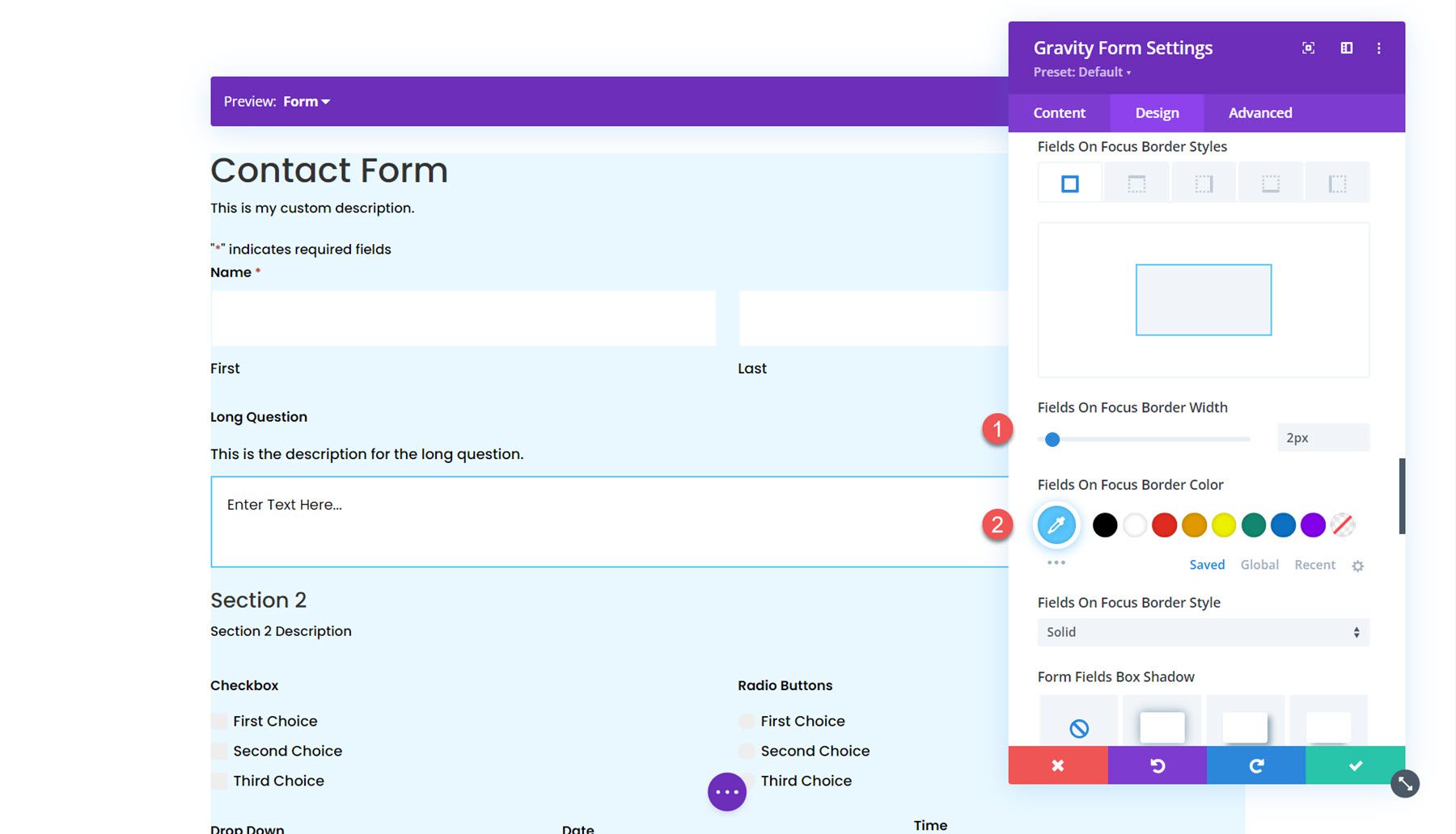 Gravity Forms Styler Module for Divi Fields Focus