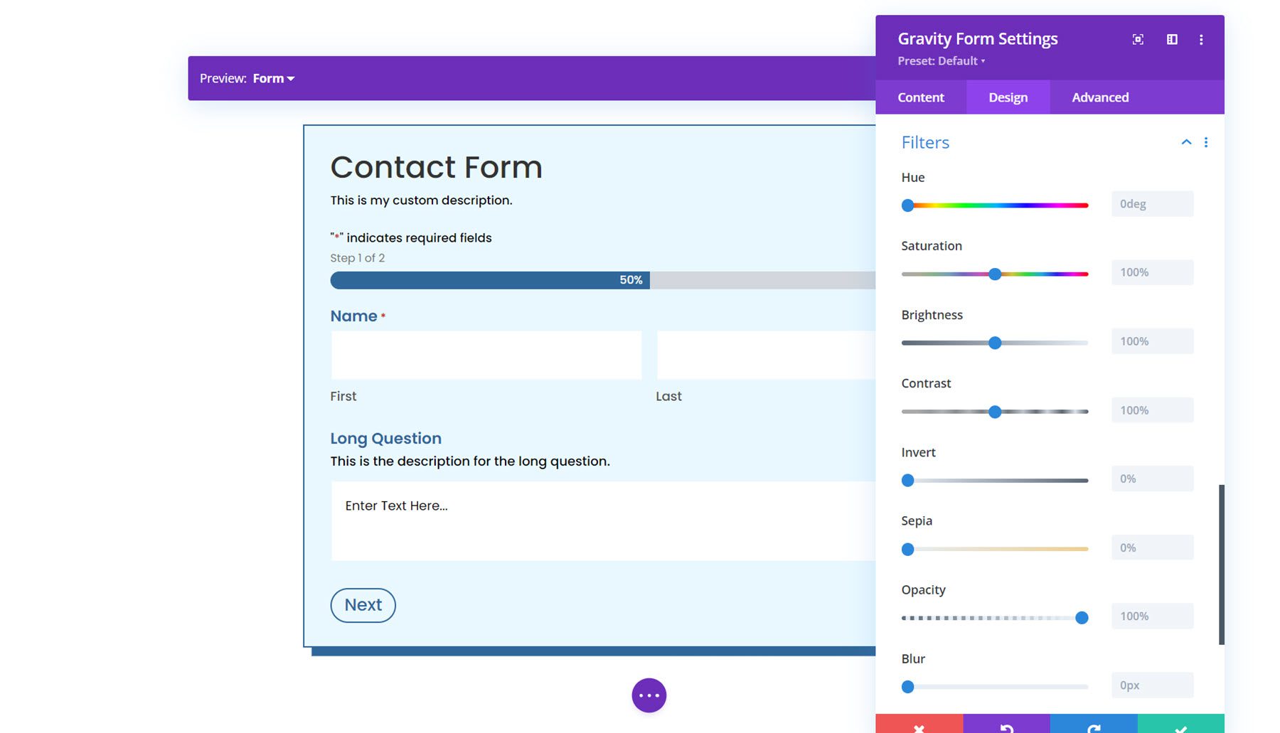 Gravity Forms Styler Module for Divi Filters