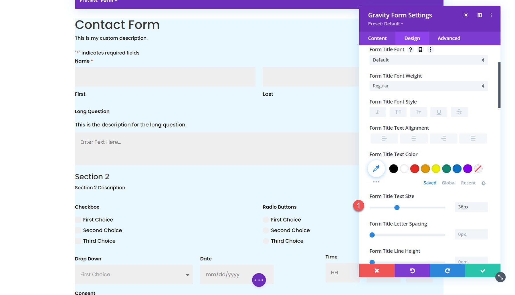 Gravity Forms Styler Module for Divi Form Title