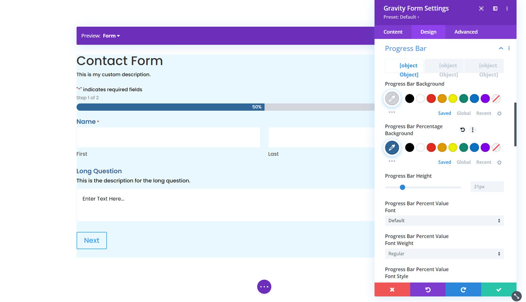 Gravity Forms Styler Module for Divi Progress Bar