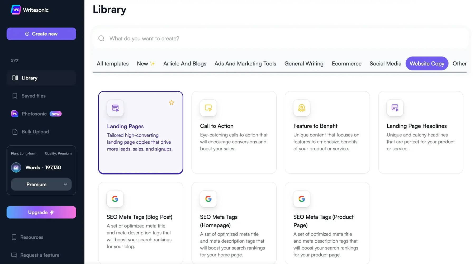 Image 3: Writesonic AI Writer Template Library