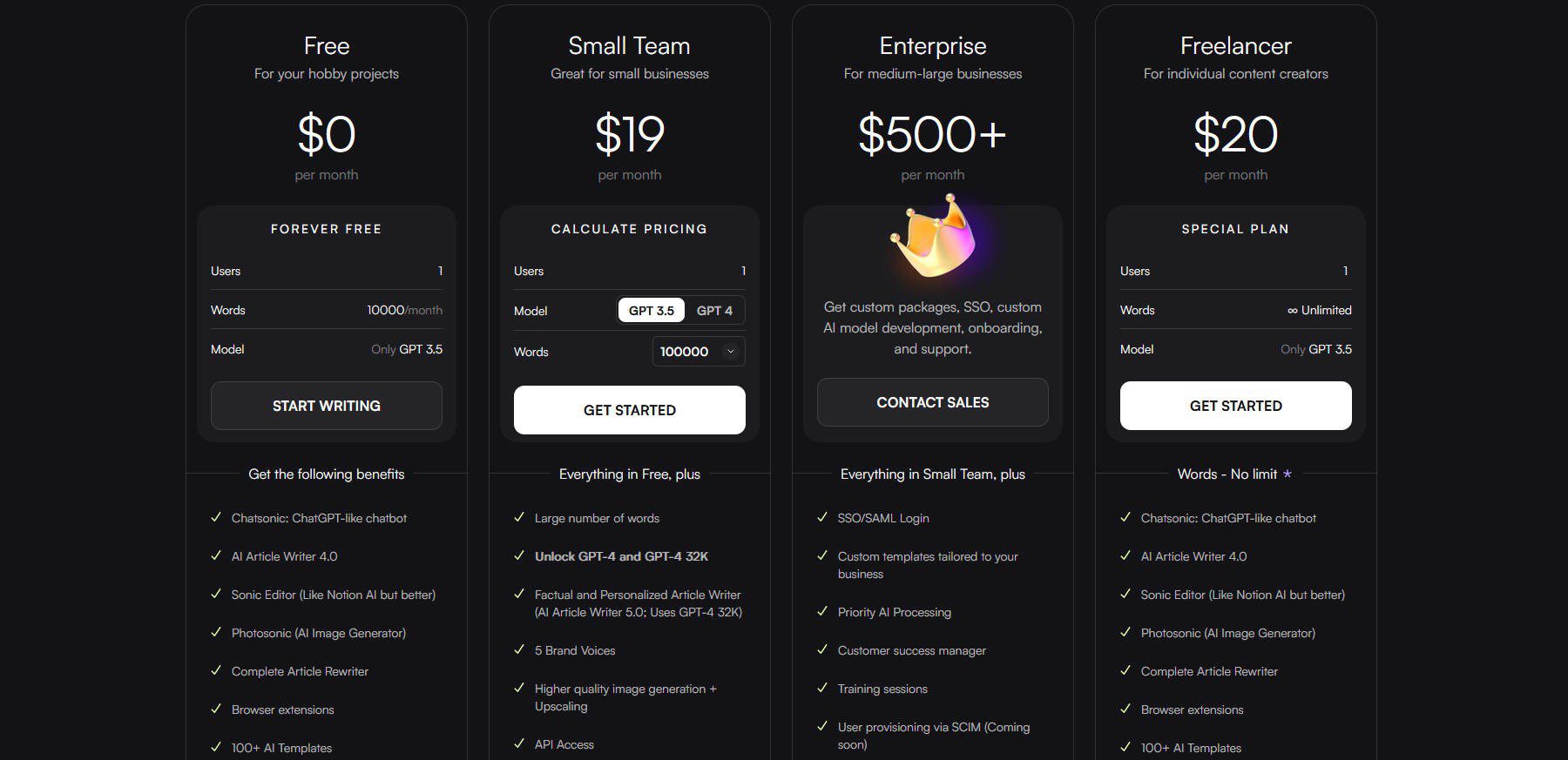 Image 9: Writesonic Pricing Page November 2023