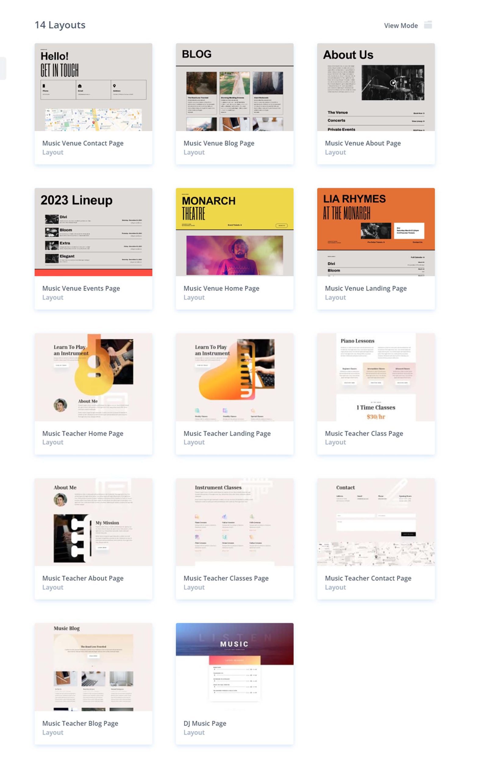 Divi's music related full site layouts
