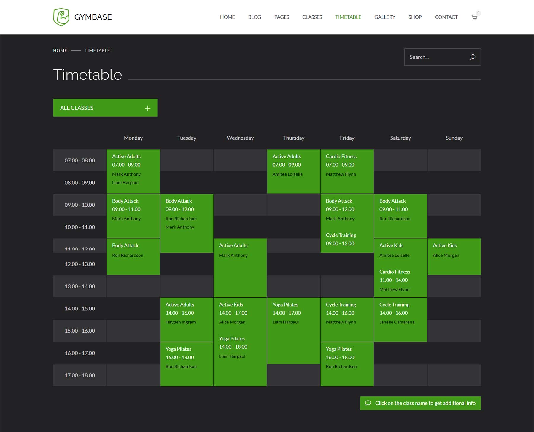 Native timetable feature for Gymbase