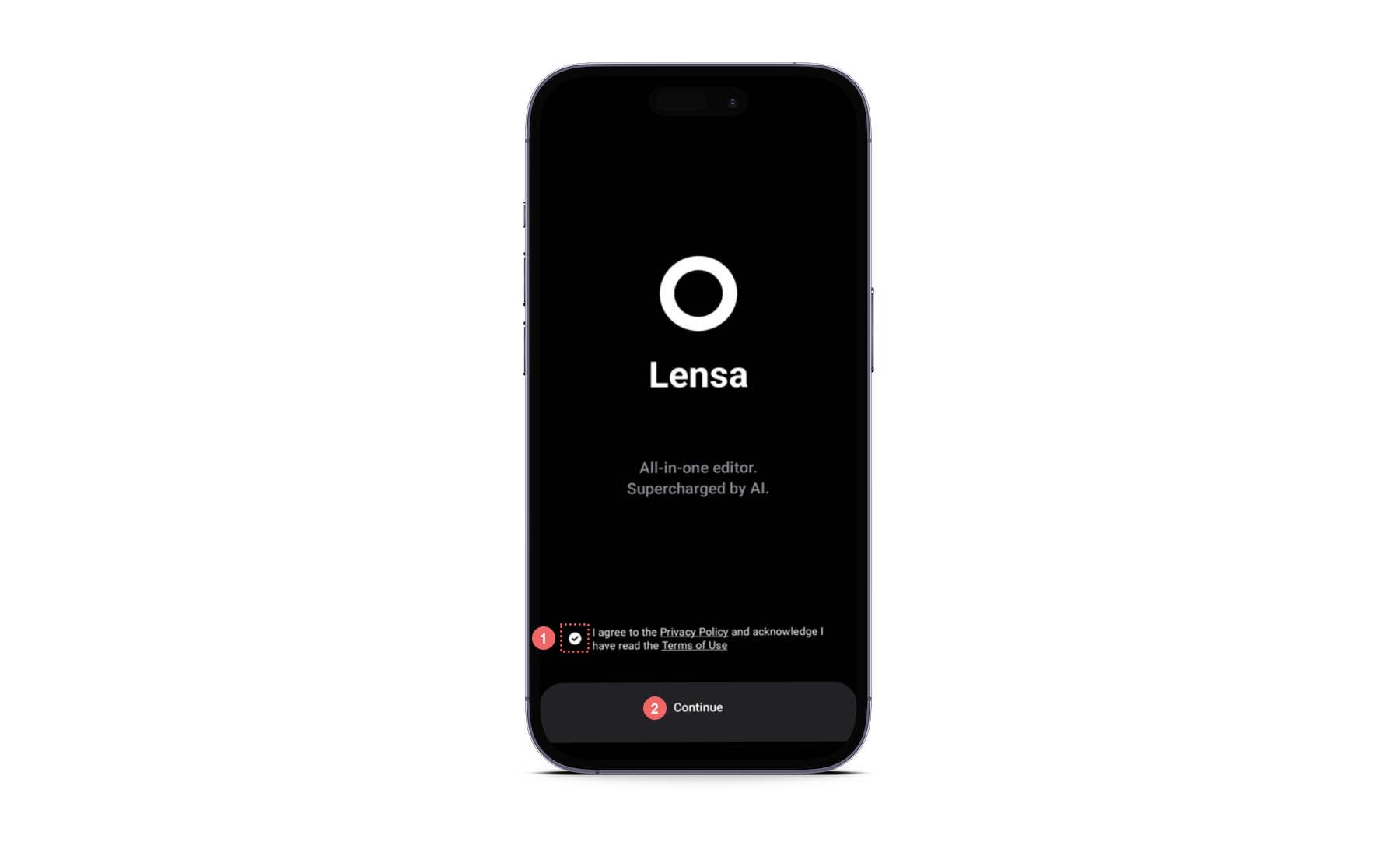 Екранът за кацане на Lensa