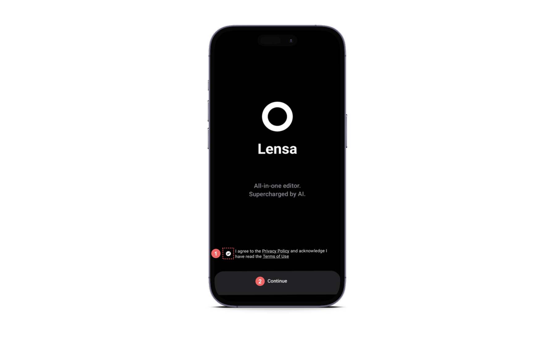 The Lensa landing screen