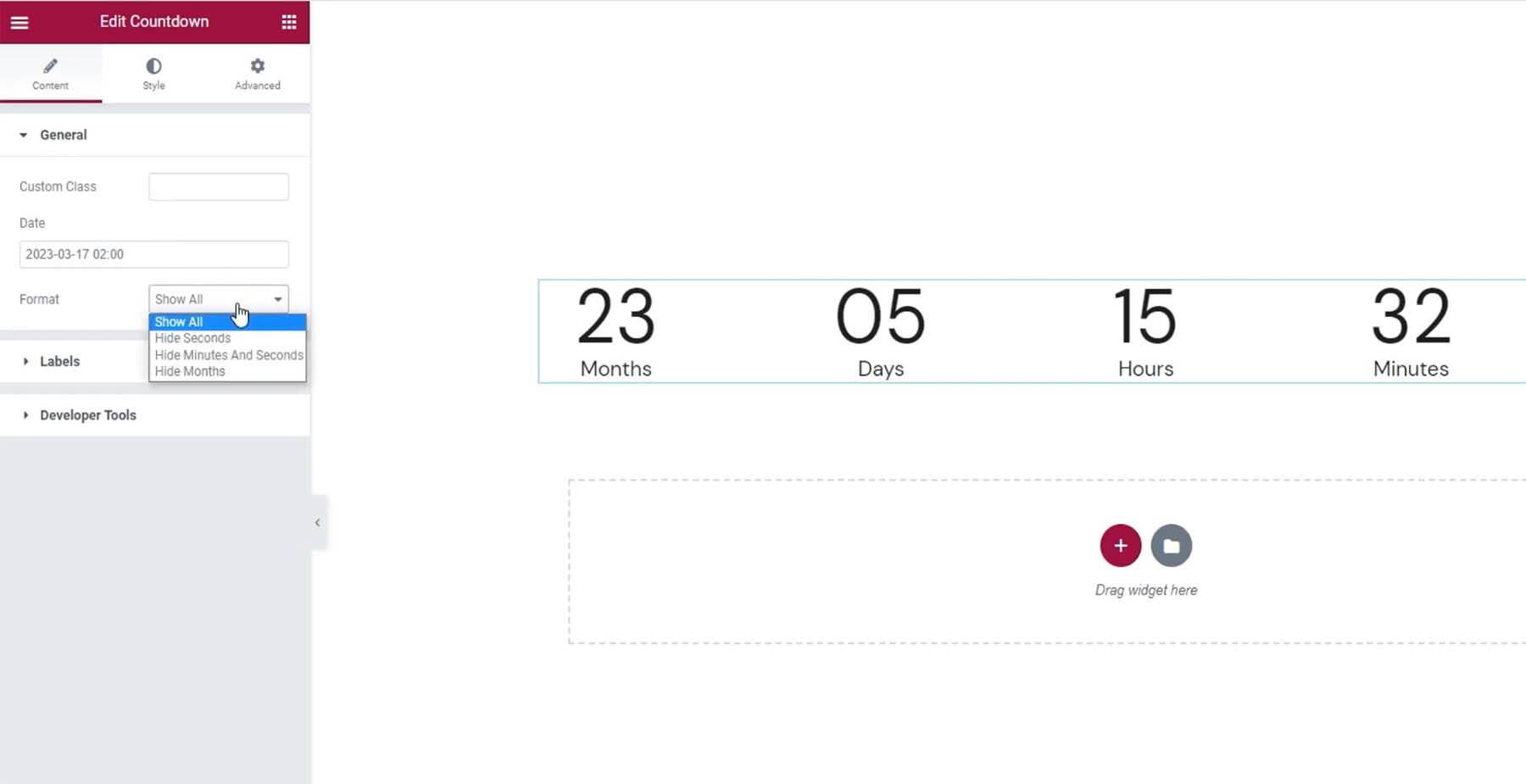 Qi countdown module format of countdown