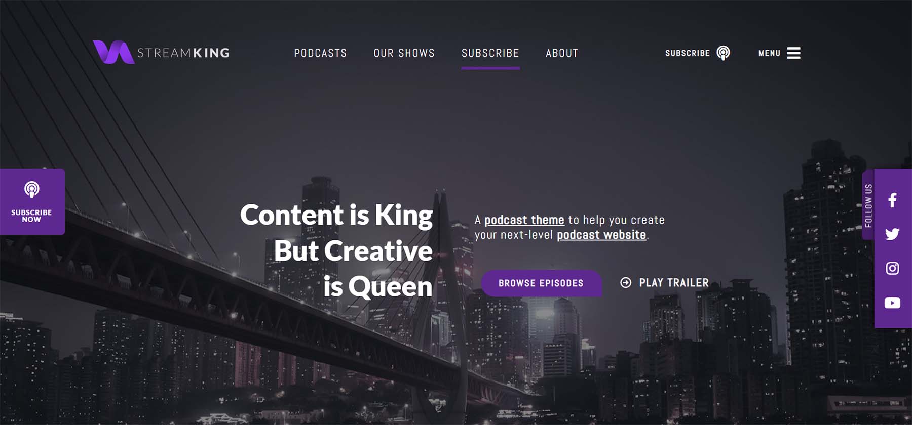 StreamKing, a podcast theme for WordPress