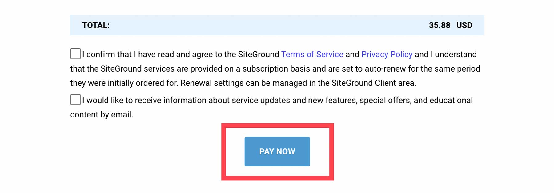 خرید SiteGround خود را تکمیل کنید