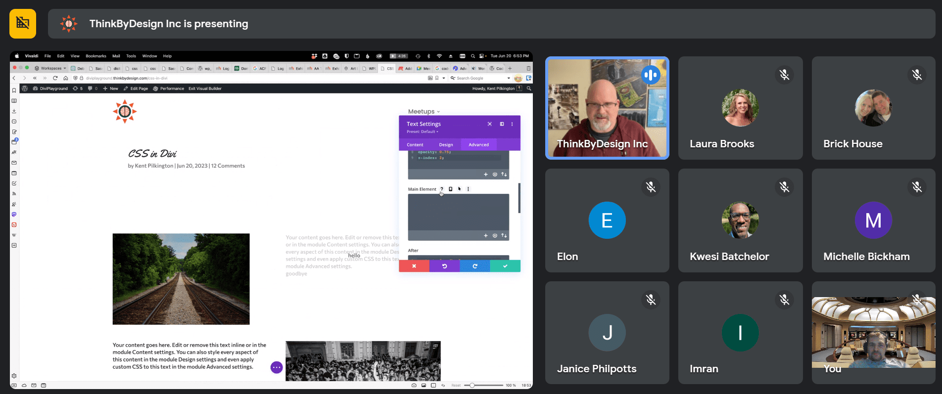 screenshot of the Divi DFW June virtual meetup