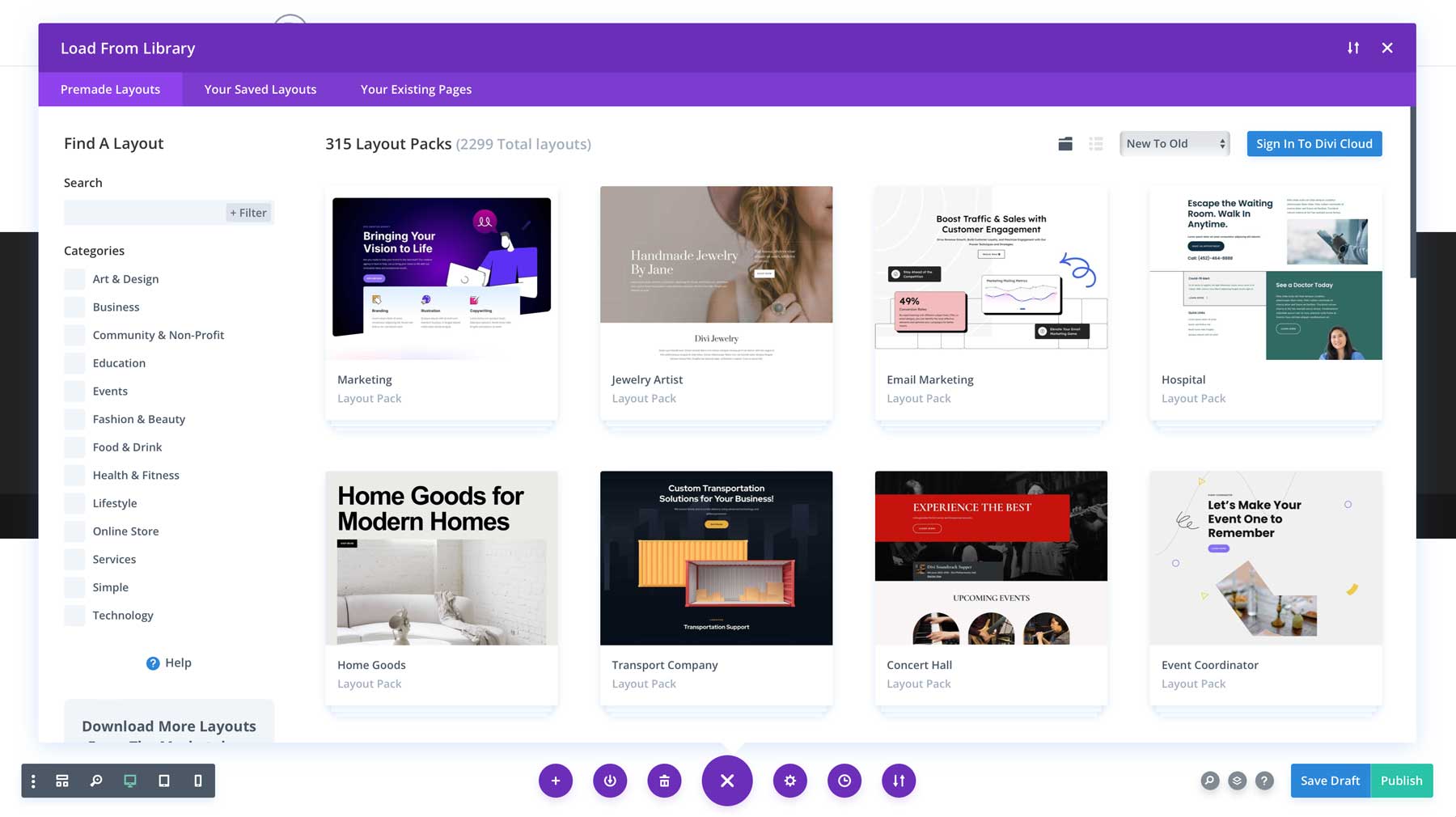 Divi layout options