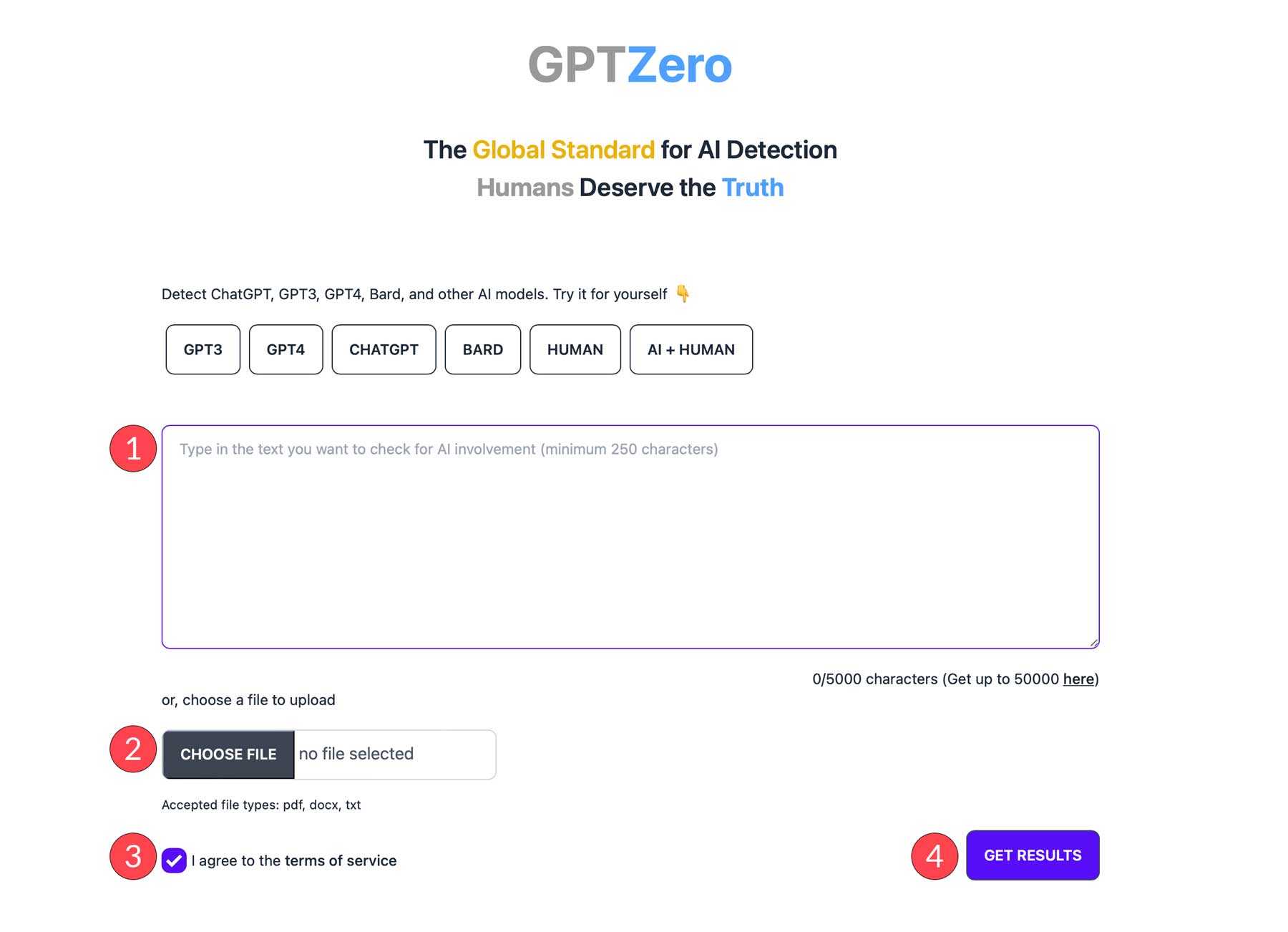 GPTZero interface