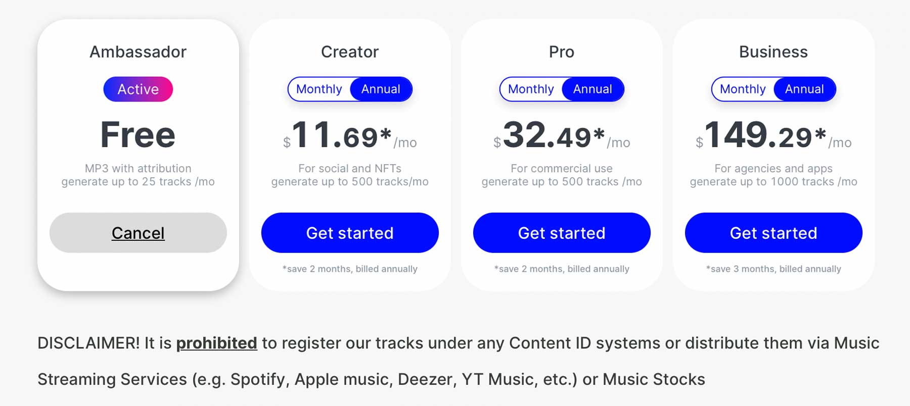 Mubert pricing