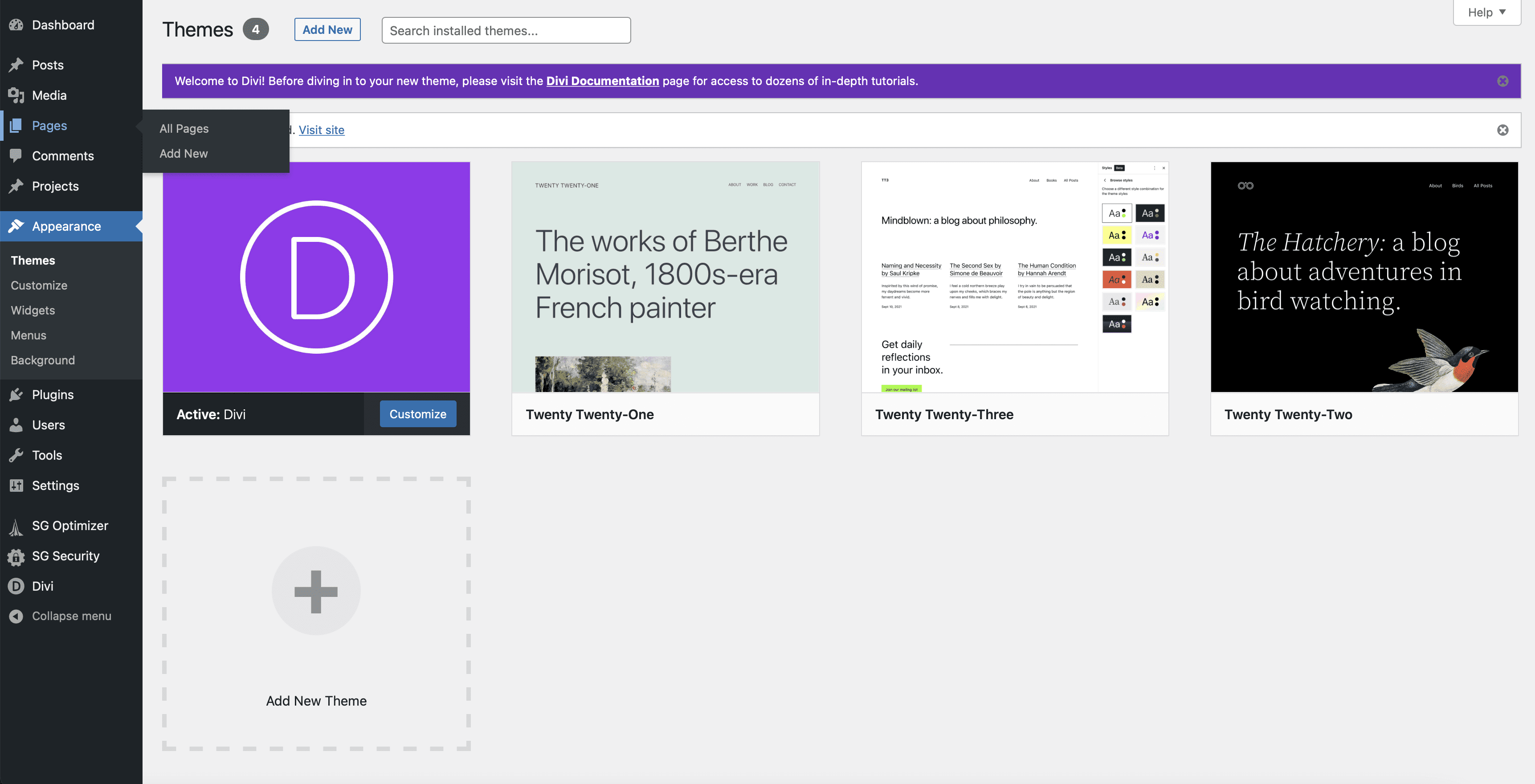 add new WordPress page