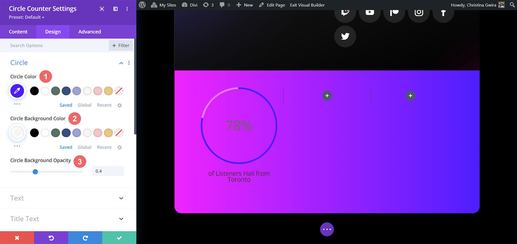 The Design Tab Settings for the Circle Tab