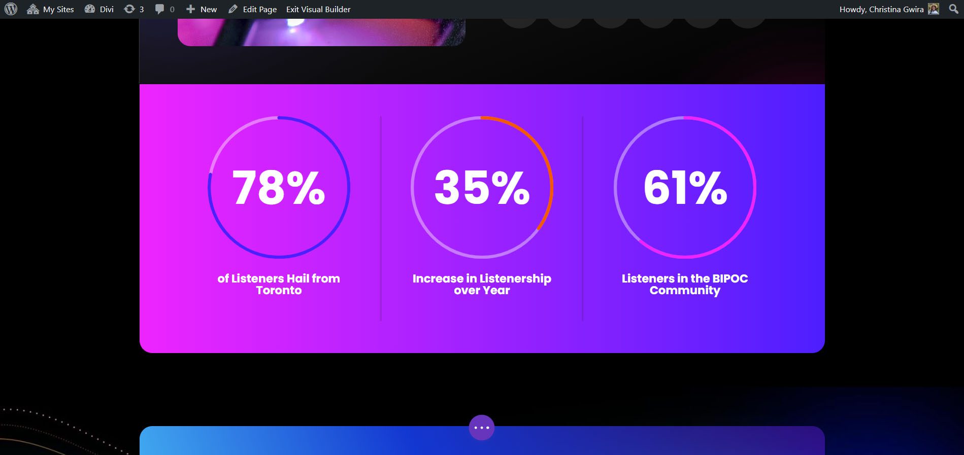 The finished Divi Streamer Circle Counter example